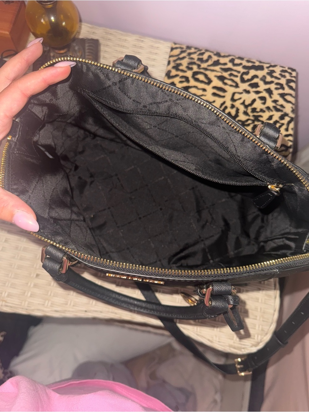 Michael Kors Black Satchel with Gold Hardware and MK Charm - Picture 3 of 3